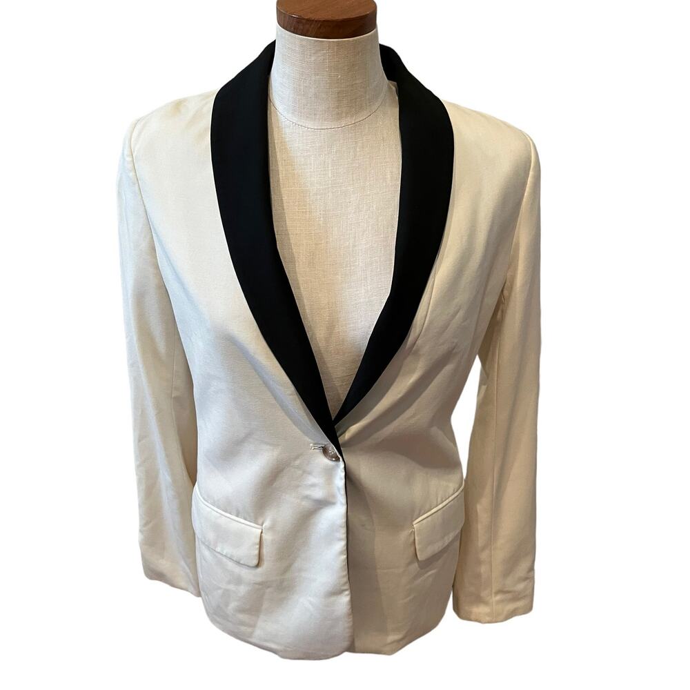 Elizabeth & James Shawl Collar Tuxedo Jacket Off White Black 6